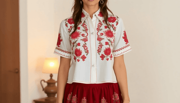 Chic Comfort: Discover the Allure of the Embroidered Cropped Shirt Set - SmartBuyApparel