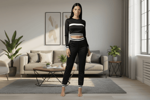 Effortless Style and Comfort: Introducing the Stripe Tapping Contrast Elastic Band Toppants Set - SmartBuyApparel