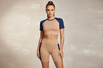 Effortless Style: The Color Block Denim Sleeve Top and Biker Shorts Set - SmartBuyApparel