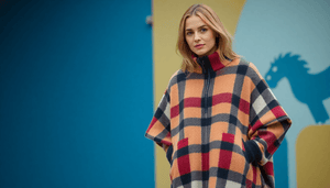 Elevate Your Autumn Style with the Mock Neck Zipper Contrast Inside Front Pocket Plaid Poncho Dress - SmartBuyApparel