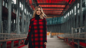 Elevate Your Autumn Style with the Mock Neck Zipper Contrast Inside Front Pocket Plaid Poncho Dress - SmartBuyApparel