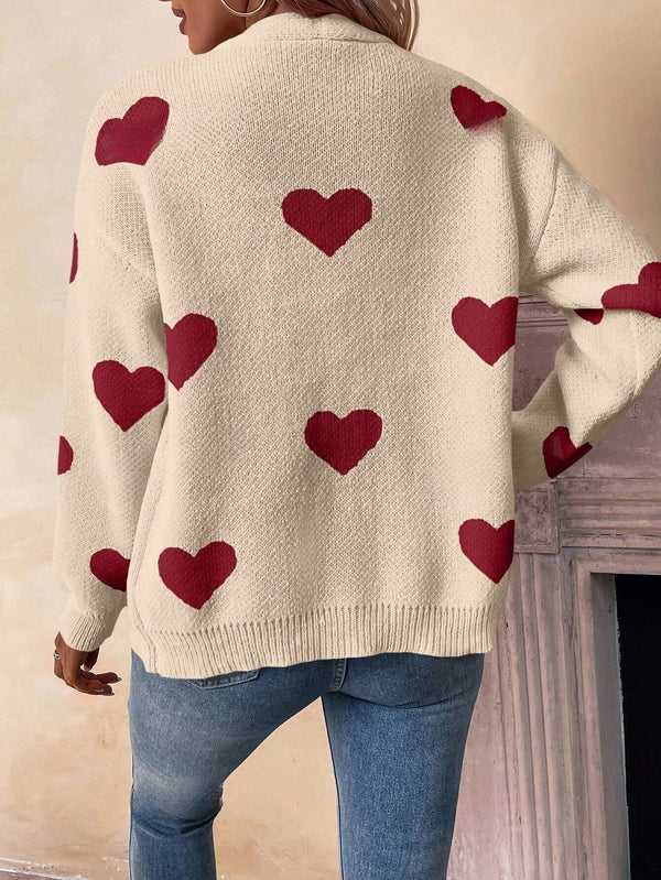 Essnce Heart Pattern Long Sleeve Cardigan (Multicolor-4)
