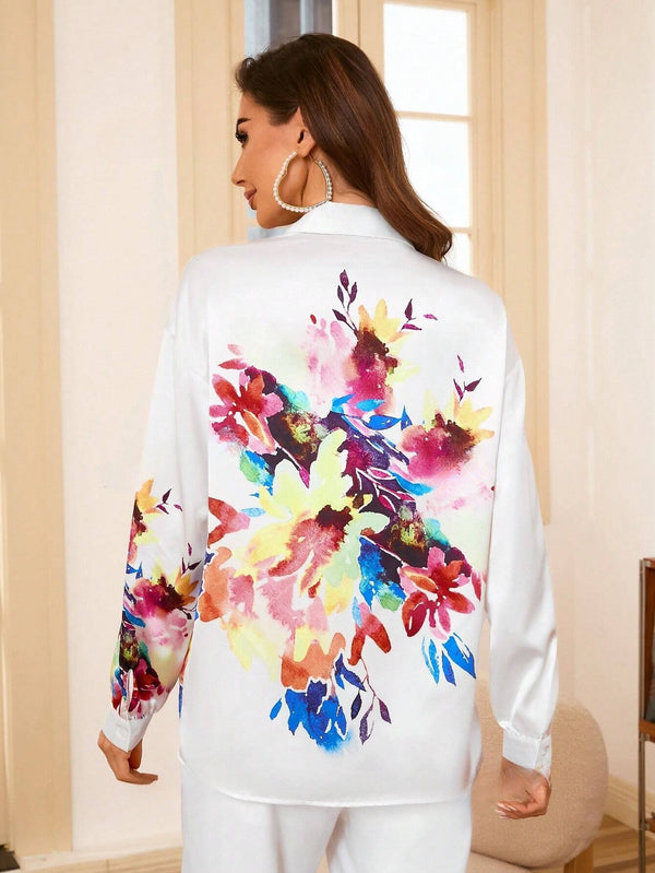 Clasi Women's Floral Printed Long Sleeve Shirt