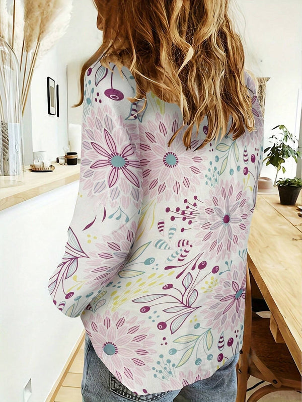 Floral Print Casual Loose Fit Skin-Friendly Long Sleeve Shirt