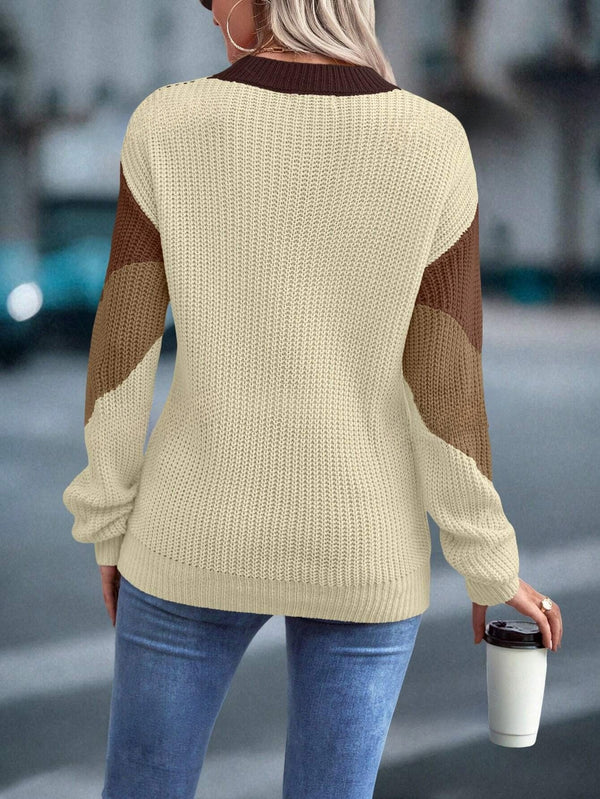 Color Block Chevron Pattern Drop Shoulder Sweater (Multicolor-4)