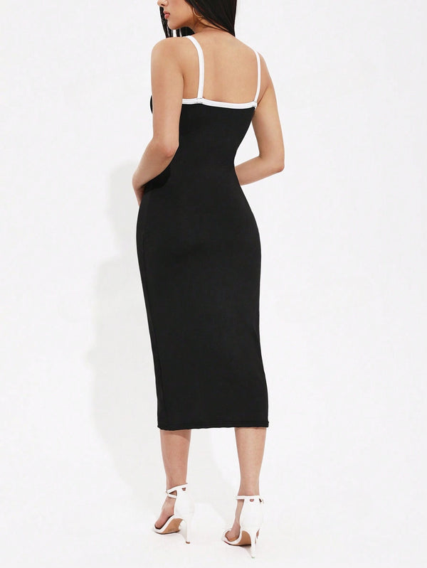 Privé Women's Contrasting Bodycon Cami Dress (Black and White)