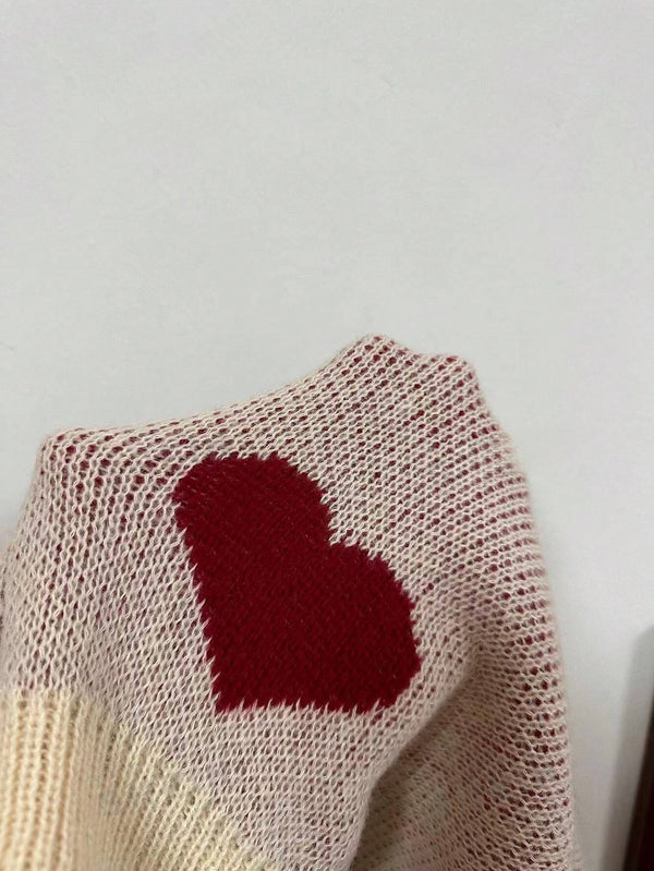 Essnce Heart Pattern Long Sleeve Cardigan (Multicolor-4)