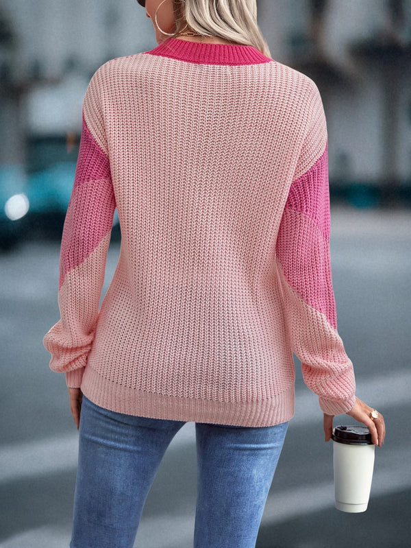 Color Block Chevron Pattern Drop Shoulder Sweater (Multicolor)
