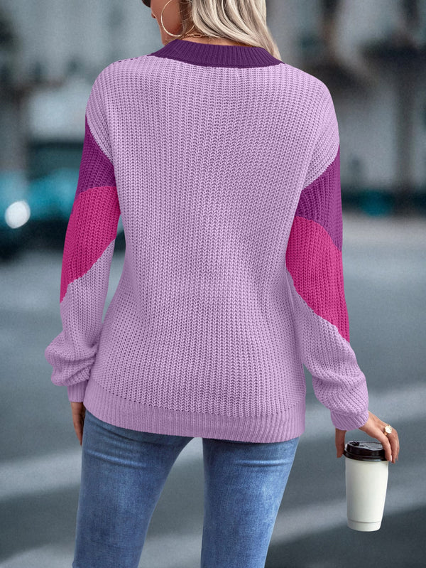 Color Block Chevron Pattern Drop Shoulder Sweater (Multicolor-3)