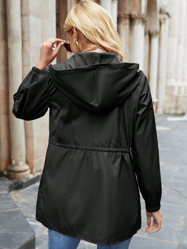 Mulvari Drawstring Waist Zip Up Hooded Jacket (Black)