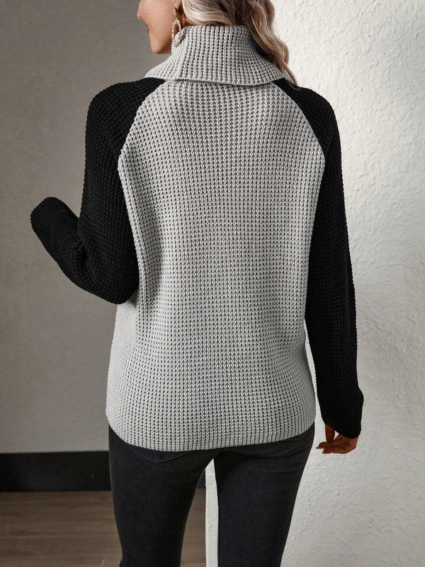 LUNE Contrasting Color Draped Neck Wrap Sweater (Multicolor)