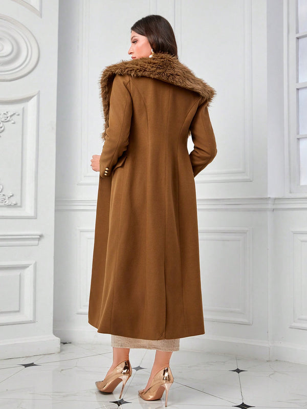 Borg Collar Double Breasted Overcoat (Camel)