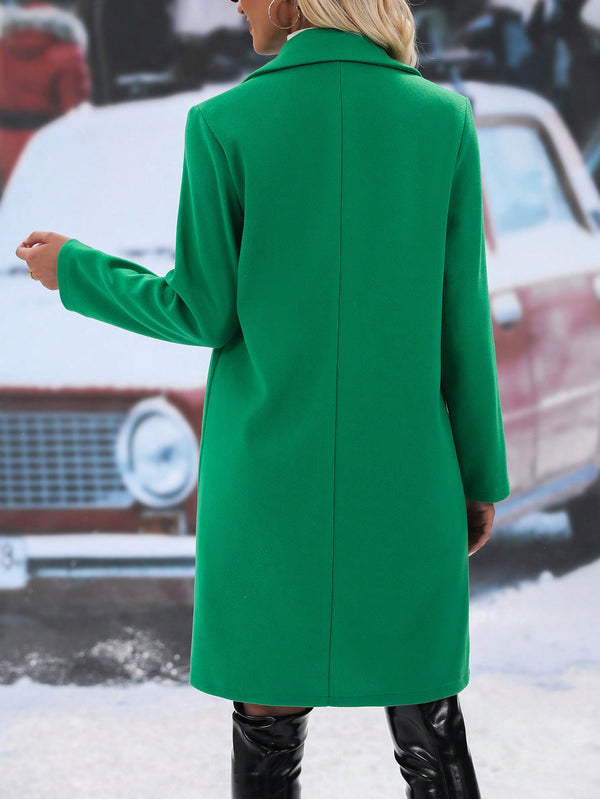 Frenchy Lapel Neck Double Breasted Overcoat (Green)
