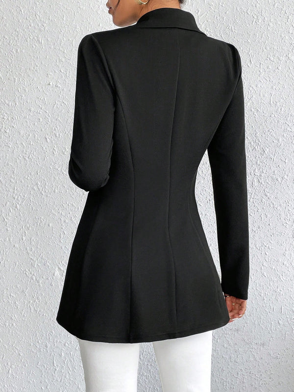 Frenchy Women's Slim Fit Long Sleeve Blazer With Lapel Collar (Black)