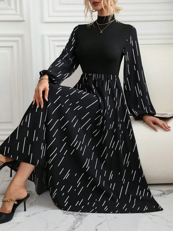 Frenchy Holiday Boho Style Random Cut Patchwork Maxi Dress With Paisley Print (Black)