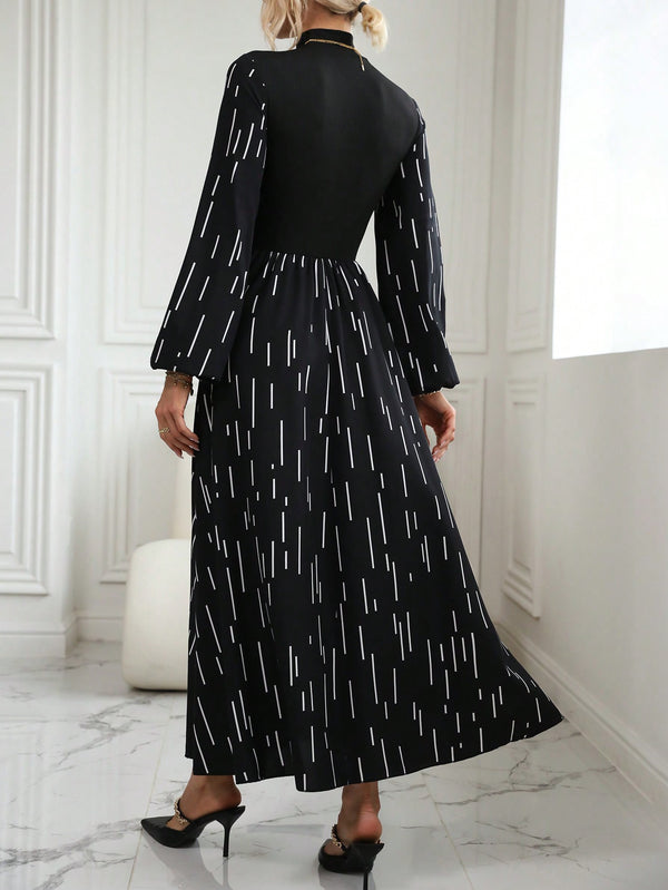 Frenchy Holiday Boho Style Random Cut Patchwork Maxi Dress With Paisley Print (Black)
