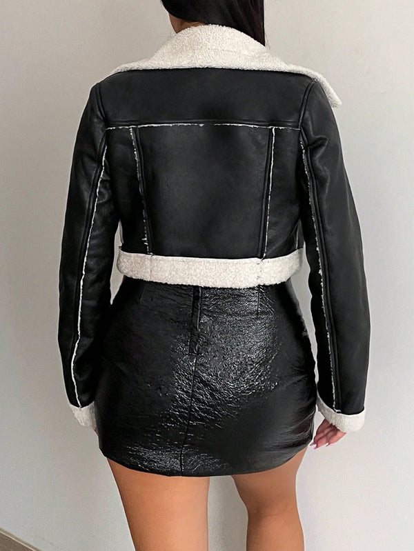 SXY Women's Fleece Short Motorcycle Jacket (Black)