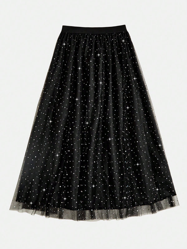 BAE Plus Size Glittery Mesh Skirt (Black)