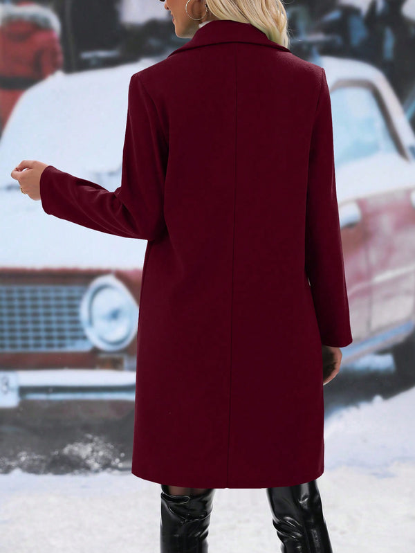 Frenchy Lapel Neck Double Breasted Overcoat (Burgundy)