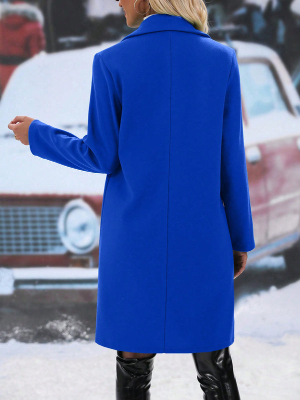 Frenchy Lapel Neck Double Breasted Overcoat (Royal Blue)