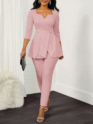 Lady Ladies' Solid Color Sweetheart Neck Two Piece Set (Dusty Pink)