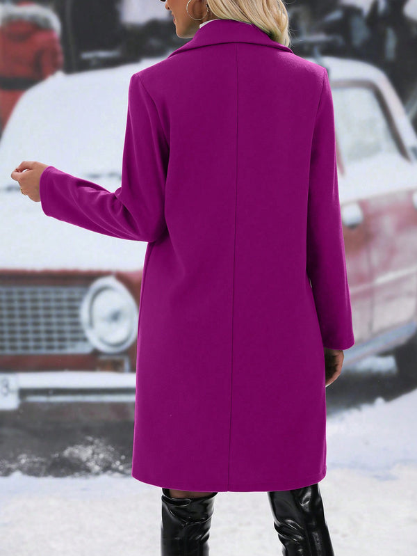 Frenchy Lapel Neck Double Breasted Overcoat (Purple)