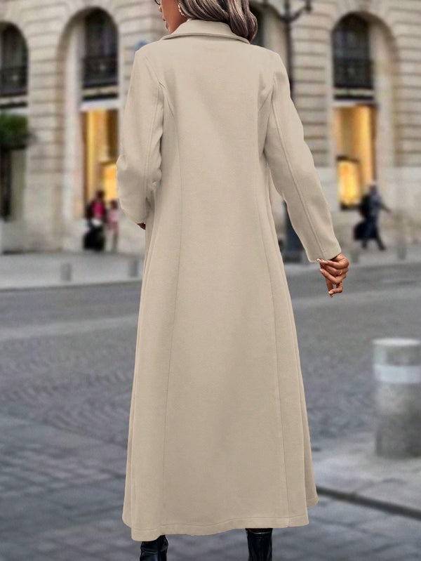 Clasi Long Woolen Coat With Pointed Lapel Collar And Double-breasted Buttons (Apricot)