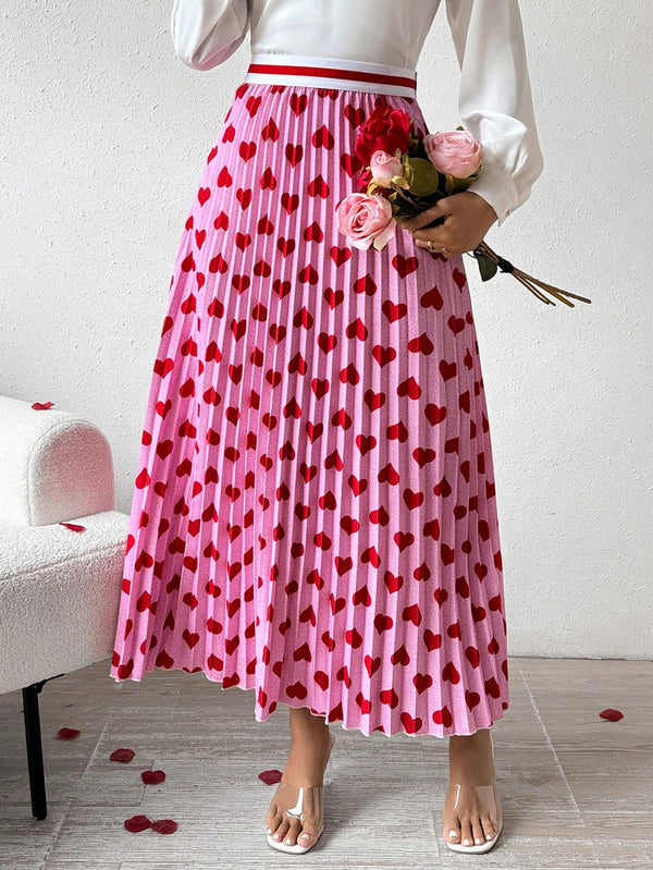 Privé Women's Printed Pleated Midi Skirt (Hot Pink)