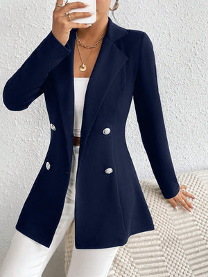 Frenchy Women's Slim Fit Long Sleeve Blazer With Lapel Collar (Navy Blue)