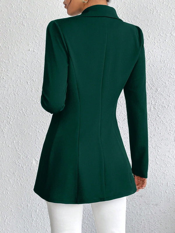 Frenchy Women's Slim Fit Long Sleeve Blazer With Lapel Collar (Green)