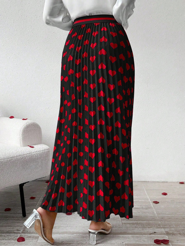 Privé Women's Printed Pleated Midi Skirt (Black)