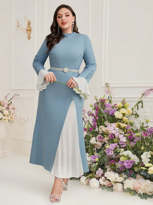 Modely Plus Size Women's Stand Collar Flared Sleeve Arabic Style Dress