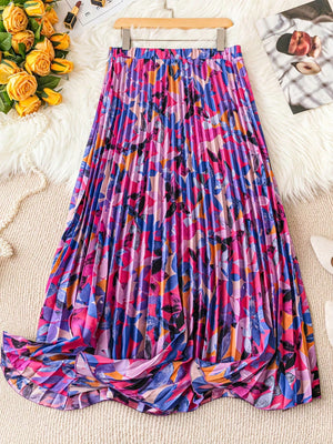 Privé Floral Print Pleated Midi Skirt (Multicolor-4)