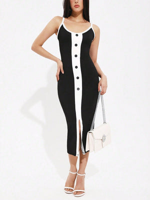 Privé Women's Contrasting Bodycon Cami Dress (Black and White)