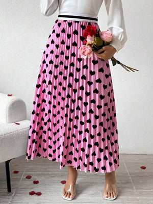 Privé Women's Printed Pleated Midi Skirt (Pink)