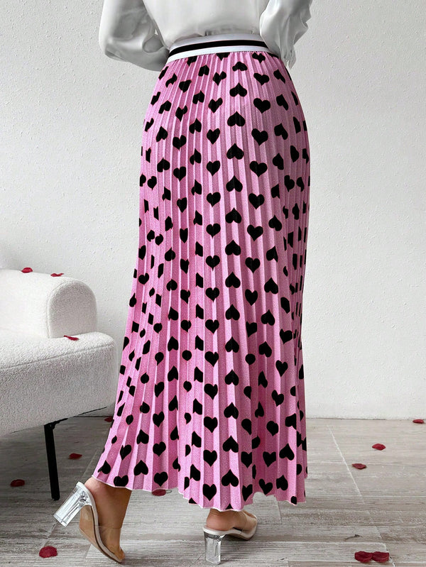 Privé Women's Printed Pleated Midi Skirt (Pink)