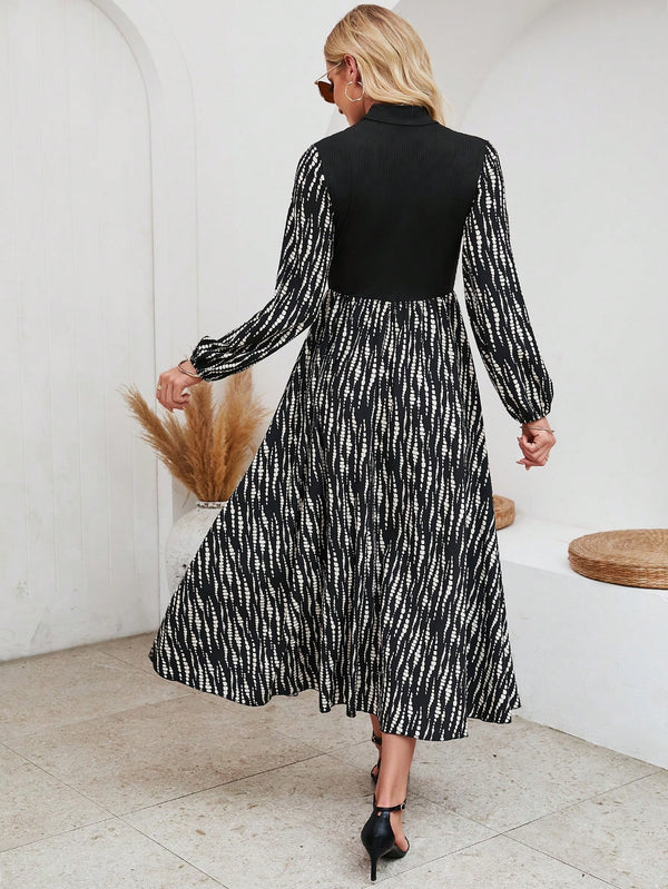 Frenchy Holiday Boho Style Random Cut Patchwork Maxi Dress With Paisley Print (Black-2)