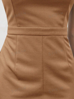 BIZwear Ladies' Solid Color Split Dress (Khaki)