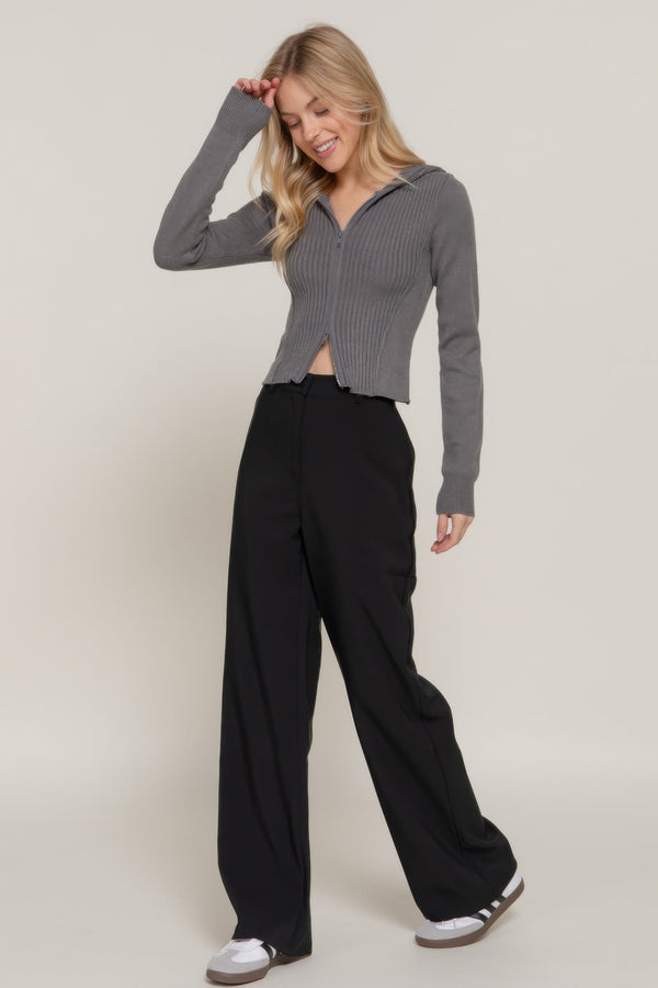 2 - way zip closure sweater hoodie cardigan - Women's sweater - SmartBuyApparel