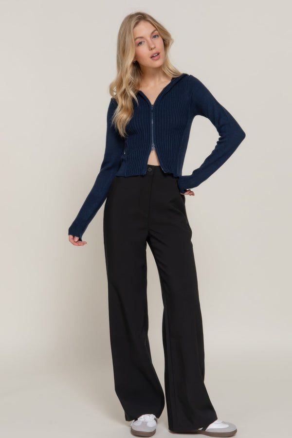 2 - way zip closure sweater hoodie cardigan - Women's sweater - SmartBuyApparel