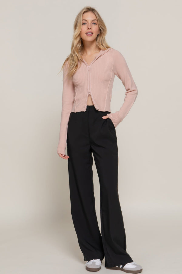 2 - way zip closure sweater hoodie cardigan - Women's sweater - SmartBuyApparel