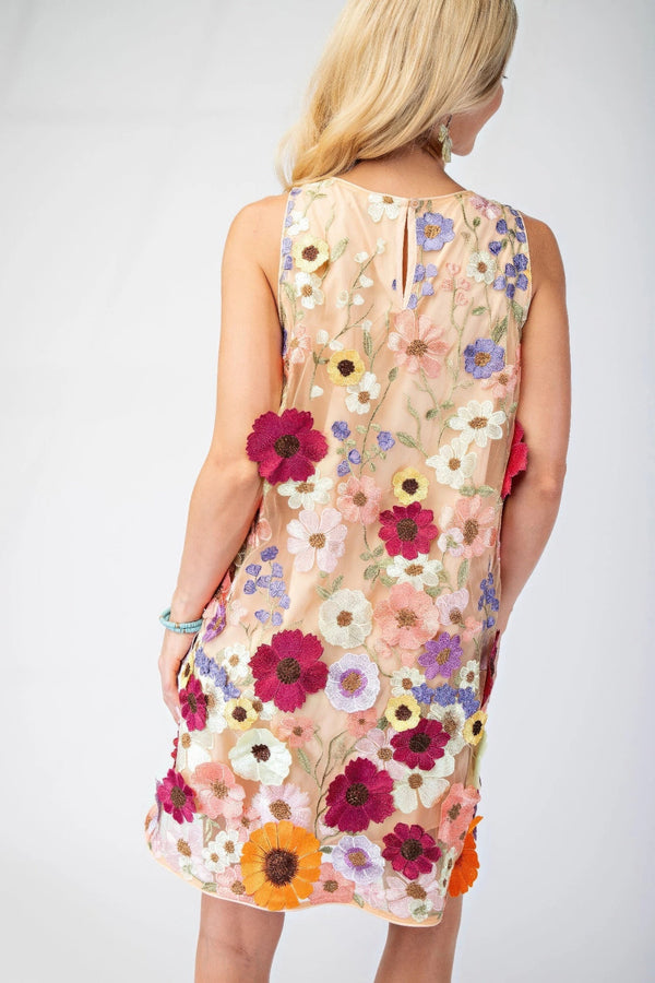 3d Floral Embroidered Sleeveless Mini Dress - | SmartBuyApparel