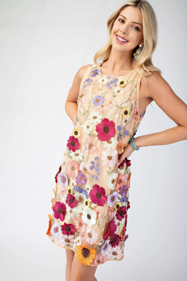 3d Floral Embroidered Sleeveless Mini Dress - | SmartBuyApparel