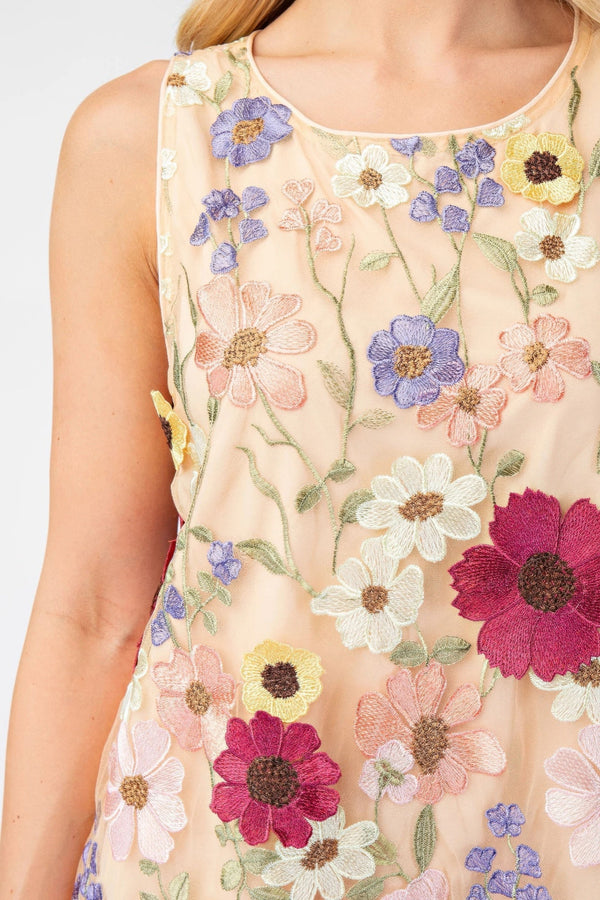 3d Floral Embroidered Sleeveless Mini Dress - | SmartBuyApparel