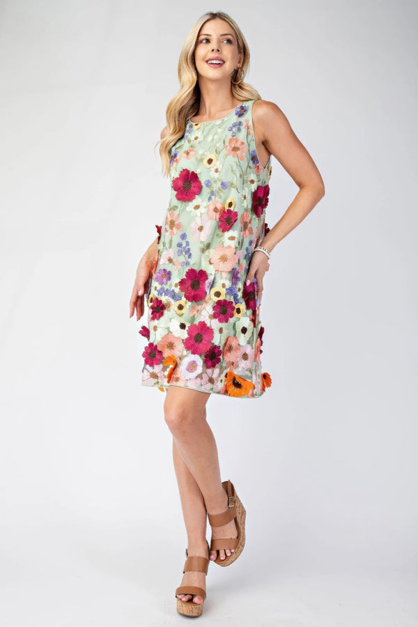 3d Floral Embroidered Sleeveless Mini Dress - | SmartBuyApparel