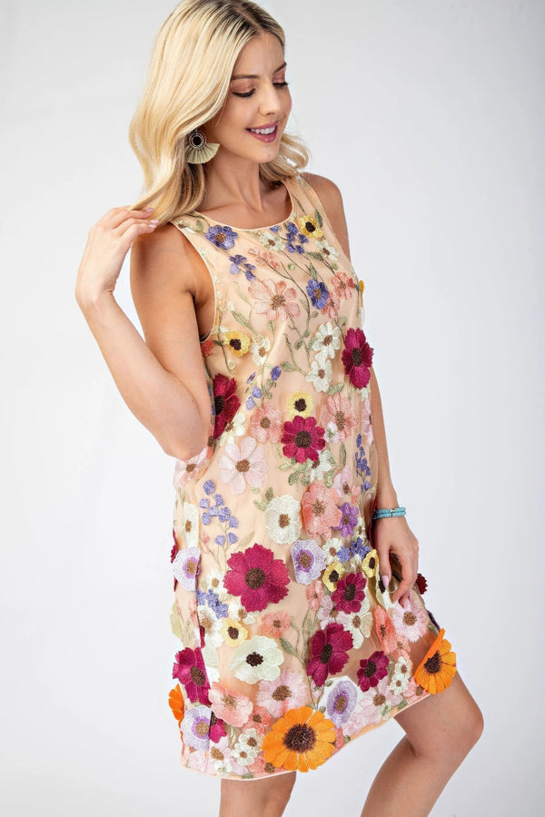3d Floral Embroidered Sleeveless Mini Dress - | SmartBuyApparel