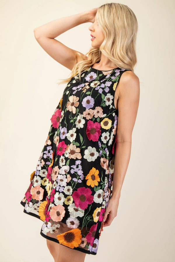 3d Floral Embroidered Sleeveless Mini Dress - | SmartBuyApparel