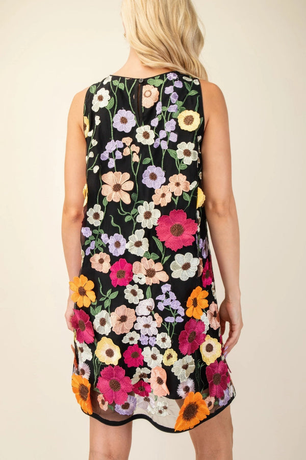 3d Floral Embroidered Sleeveless Mini Dress - | SmartBuyApparel