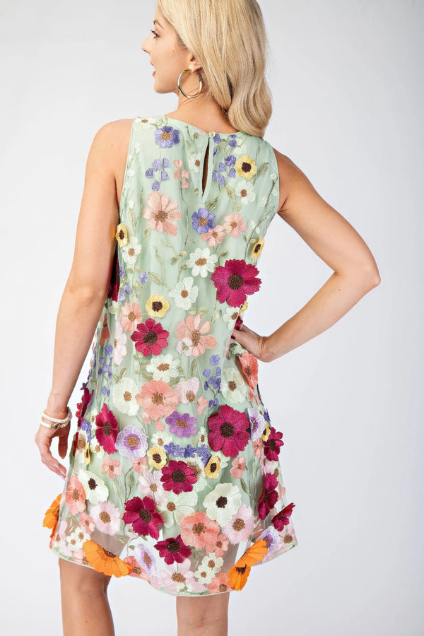 3d Floral Embroidered Sleeveless Mini Dress - | SmartBuyApparel