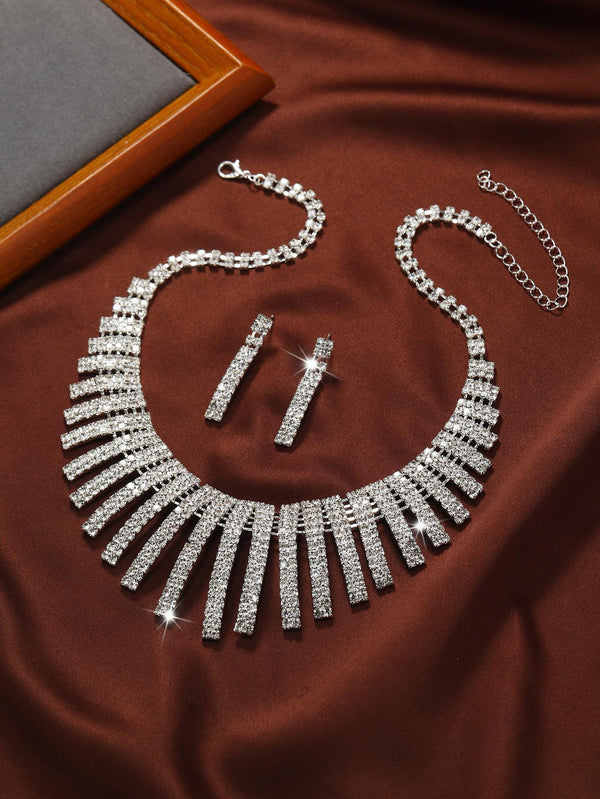 3pcs Gorgeous Bridal Rhinestone Necklace And Earring Set - SmartBuyApparel - Women Jewelry Sets